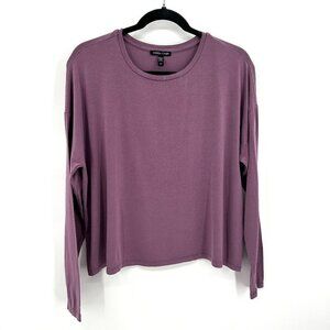 EILEEN FISHER Purple Jersey Slightly Cropped Boxy Stretch Long Sleeve Top Small